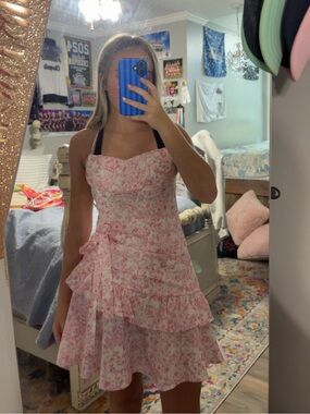 SHEIN Pink Floral Ruffle Dress